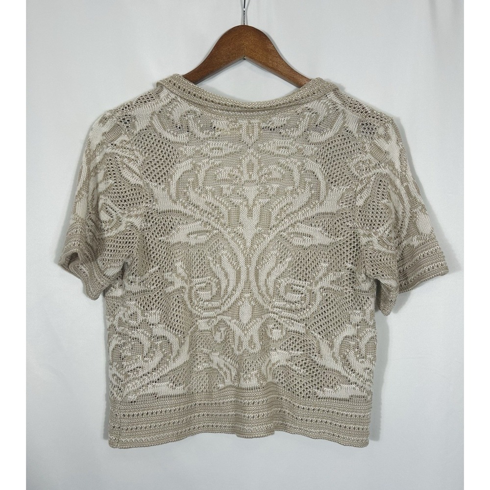 Faded Glory Y2K Coastal Layer Beige Crochet Open Knit Shrug Crop Cardigan Size M - Picture 3 of 9